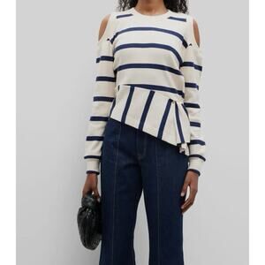 Tanya Taylor Women's Ivory Striped Cold Shoulder Sweater Top